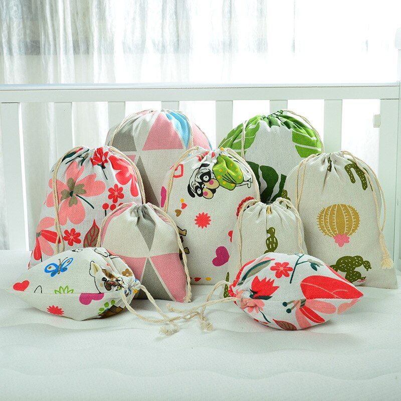 Printed cotton and linen drawstring storage bag sundries underwear travel storage gift bag 2-1