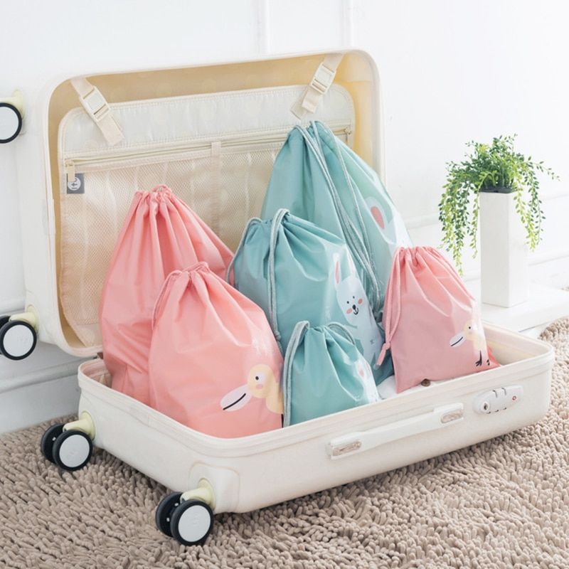 3pcs/set Cartoon Waterproof Drawstring Pouch Storage Bags Travel Bags Shoe Laundry Makeup Coetic Underwear Camping Organizer