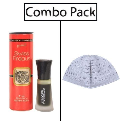 Combo of Men's White Tupi and Al-Nuaim Swiss Firdaus Attar