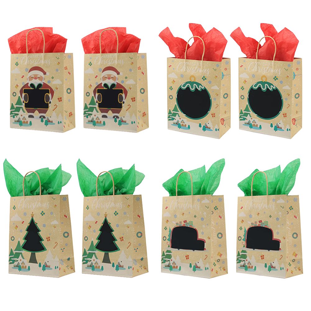 8Pcs Kids Party Christ Gift Bags Santa Sks Kraft Paper Pouches Home Decor
