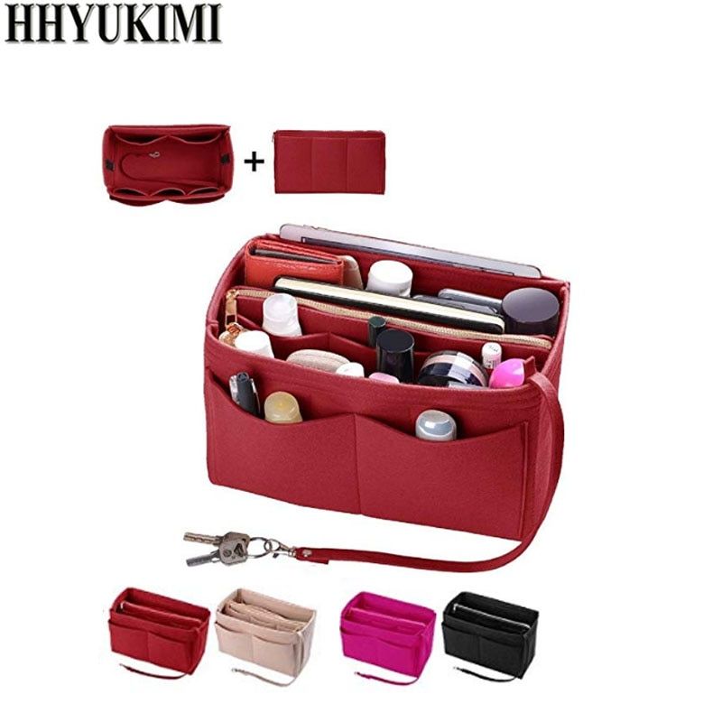 Make up Organizer Insert Bag For Handbag, Felt Storage bag with zipper, Travel Inner Purse, Fit Coetic Bags For Neverfull