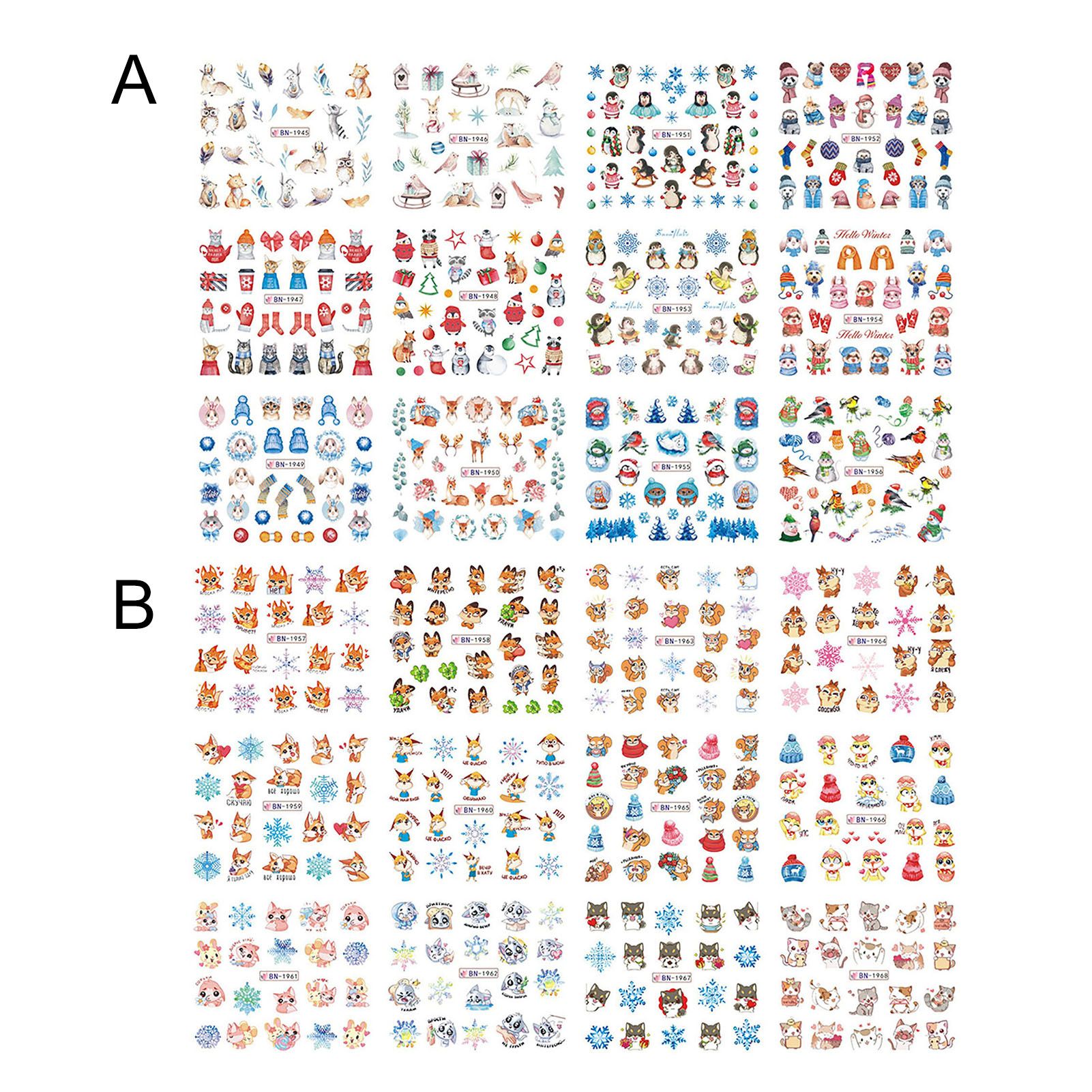 Nail Sticker Christmas Patterns 3D Effects Colorful Holographic Christmas Nail Snowflake Sliders for Manicure