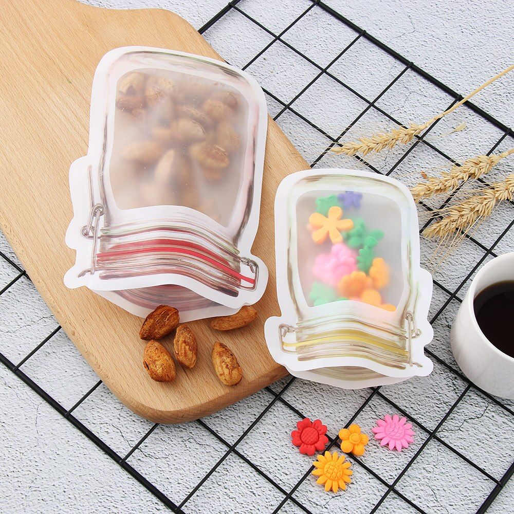5Pcs/Lot Portable Mason Jar Shape Food Zipper Sealed Storage Bag Kitchen Travel Snack Candy Storage