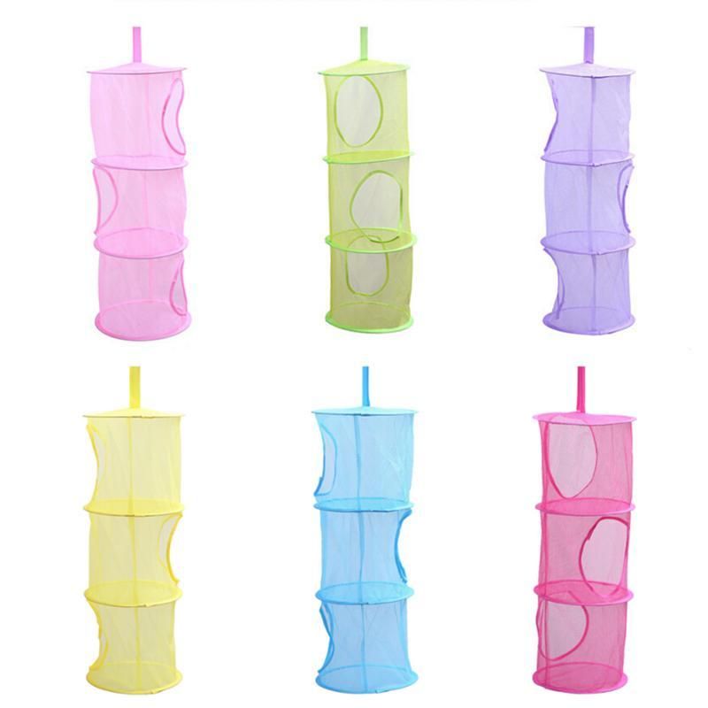 Hanging Mesh Space Saver Bags Organizer 3 Compartments Toy Storage Basket for Kids Room Hanging Storage Net Kids Toy Organizer