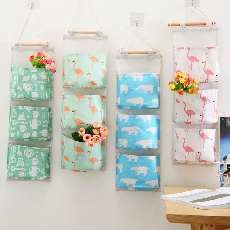 Flamingo Pattern Wall Mounted Storage Bag Wardrobe Organizer Hanging Wall Pouch Sundries Coetics Bag Toys Jewelry Organizer