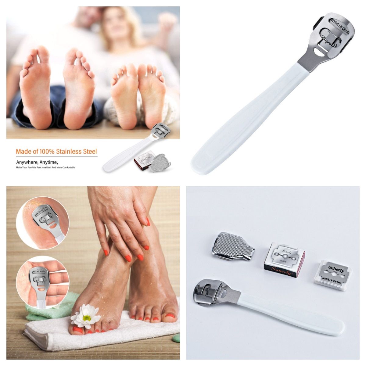 Professional Gentle Pedicure Foot Skin Remover Stainless Steel Callus Remover Scraper Exfoliating + Shaving Blades for Wet Dry