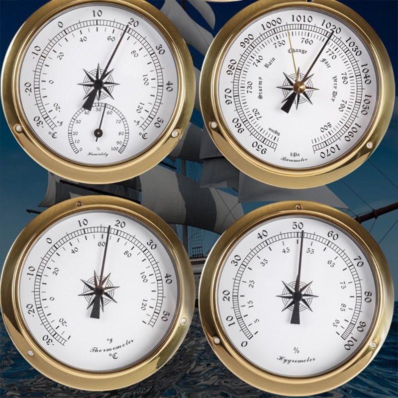 115mm Wall Mounted Thermometer Hygrometerometer Watch Tidal Clock Weather Station Copper  Indoor Outdoor