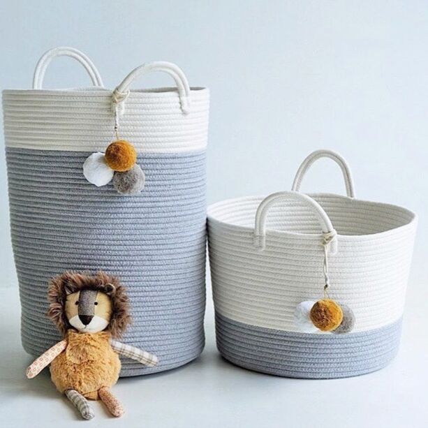 Cotton Rope Storage Basket with Handles Toys Bags Baskets for Kids Baby Toys Laundry Nursery Hamper Home Decoration Organizer