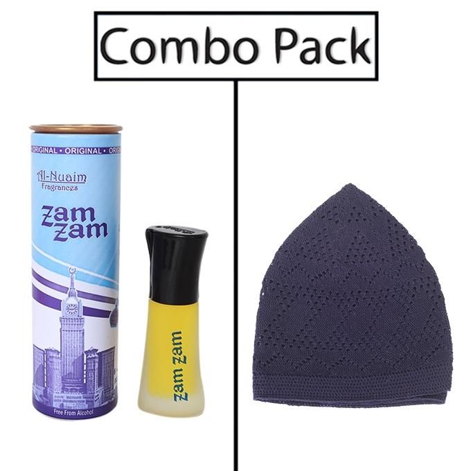Combo of Men's Nevy Blue Tupi and Zam Zam Attar - 6ml