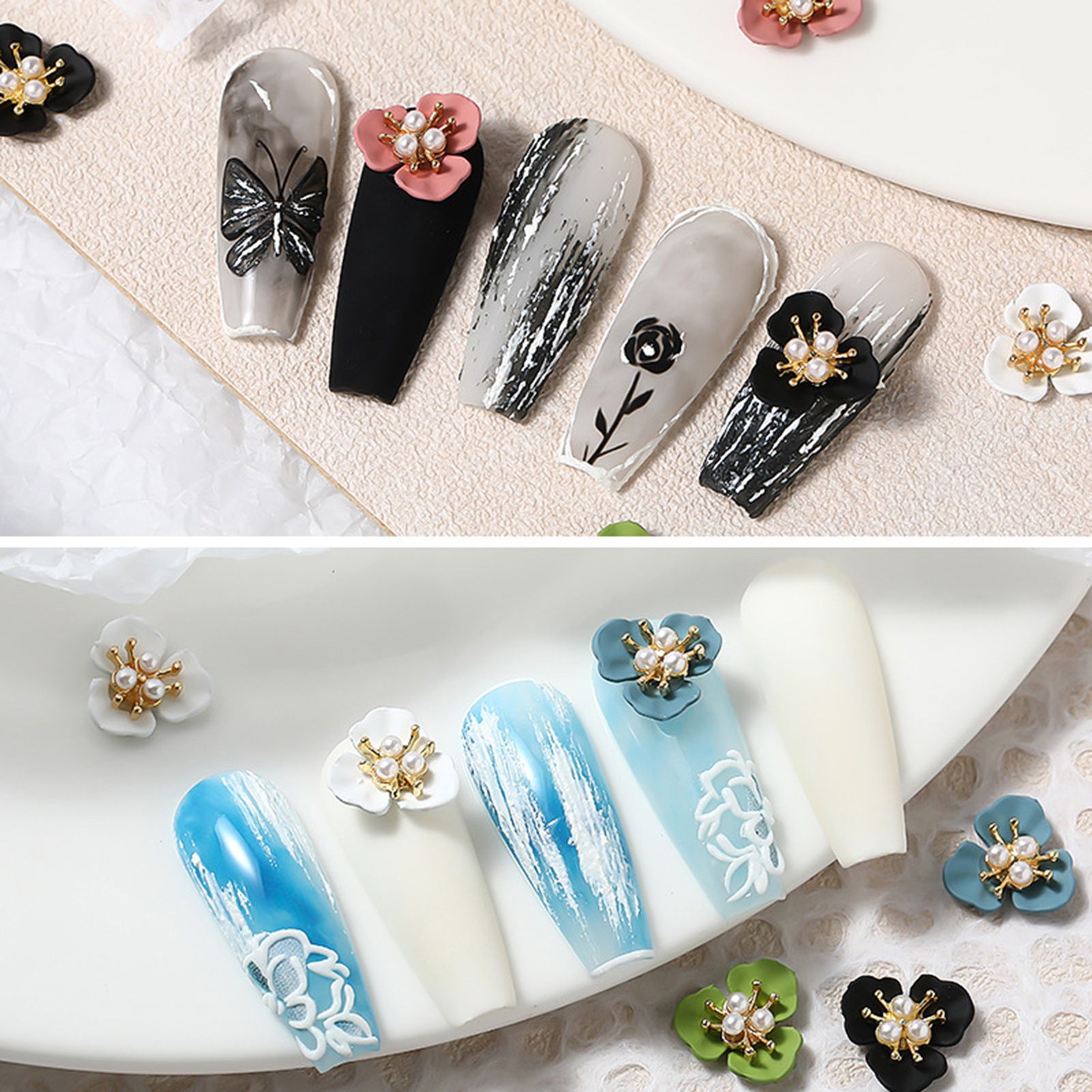 5Pcs Flower Nail Decor Fashionable Stylish Nail Accessories Artificial Pearl Flower Nail Art Stud for Salon