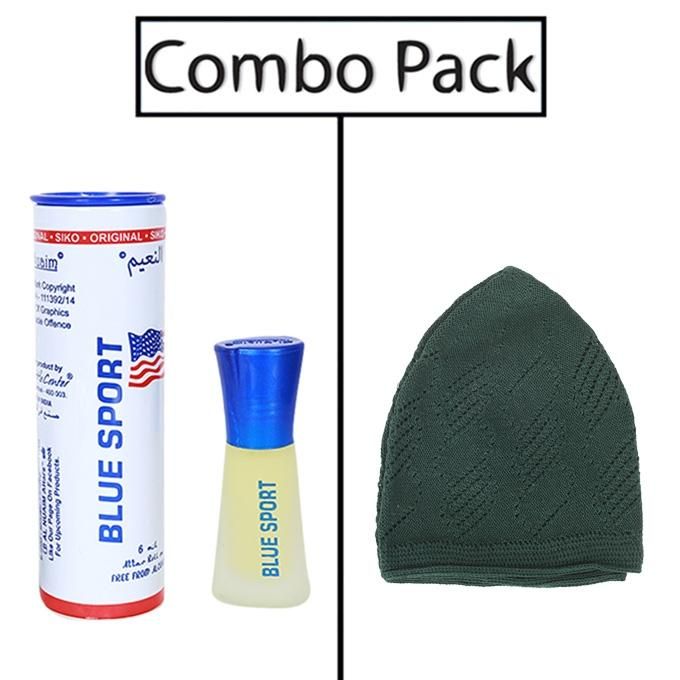 Combo of Al- Nuaim Blue Sports Attar and Dark Green Tupi