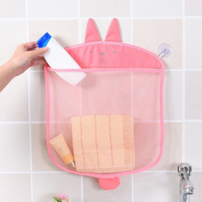 Transparent Cartoon Bathroom Wall-mounted Sucker Hanging Storage Polyester Mesh Bag Toys Coetics Organizer Basket