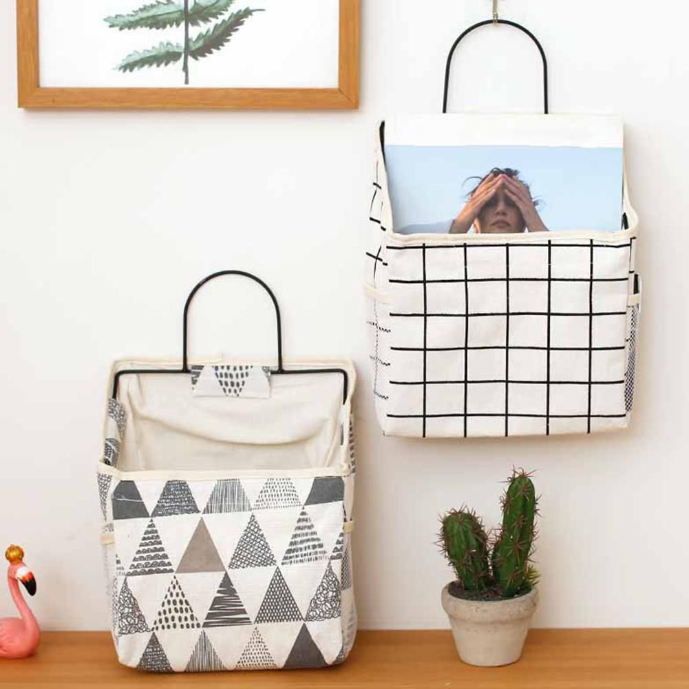 Cotton Linen Wall Mounted Storage Bags With Hook Wardrobe Organizer Pouch Storage Hanging Organizer Sundries Coetics Toys Bag