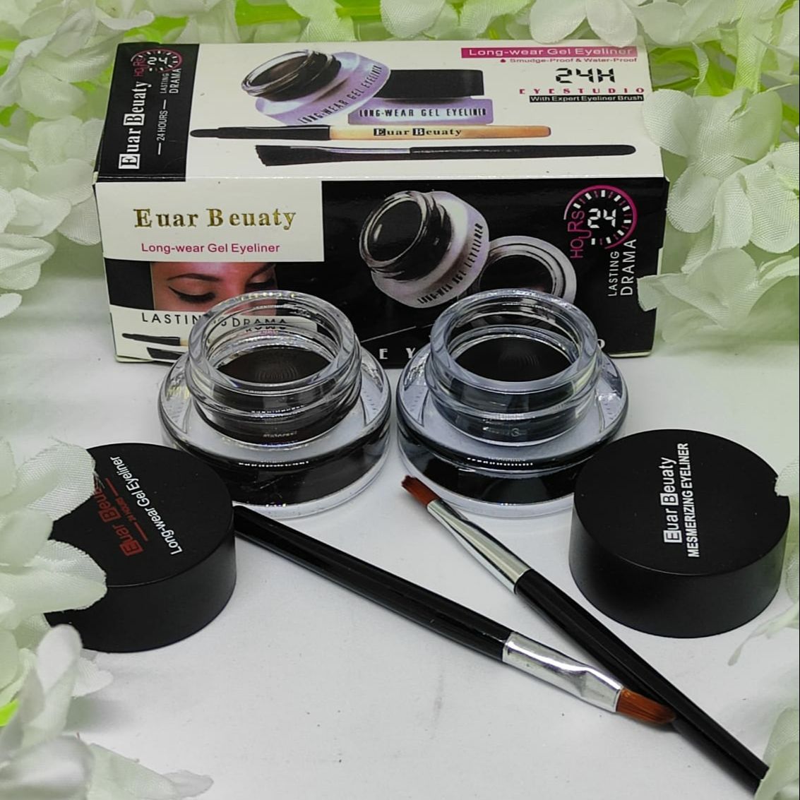 2 In 1 Black And Brown Eyeliner Gel Makeup Waterproof Eye Liner Kit Eye Makeup Tool With 2-Brush 24H Long Lasting 2 Color Gel Eyeliner - Kajol