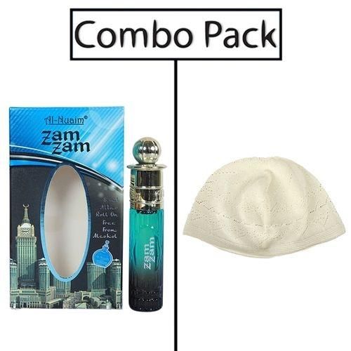 Combo of Men's White Tupi and Al-Nuaim Zam Zam Attar