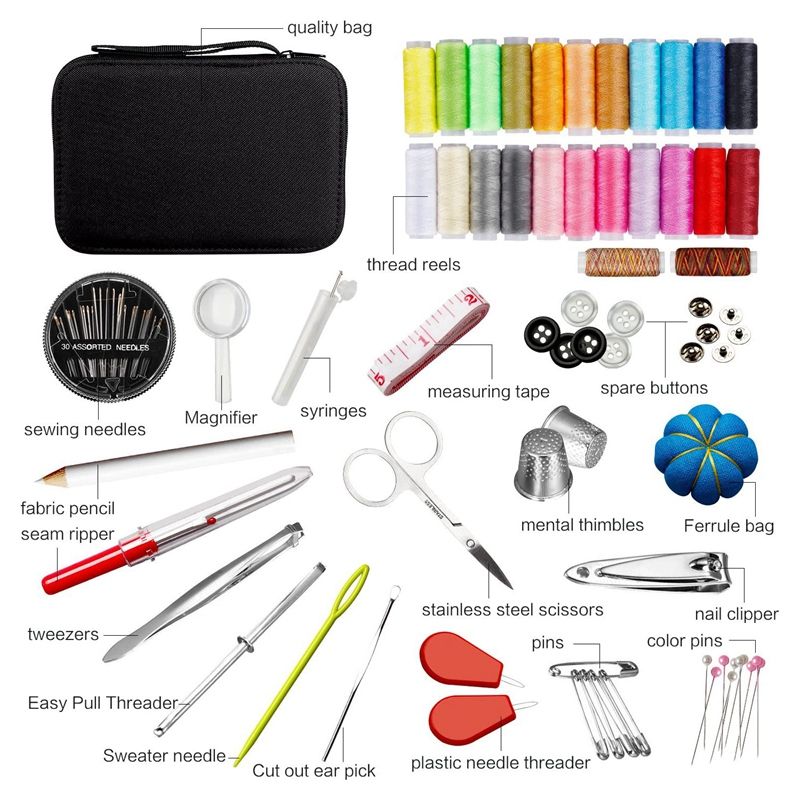 Portable Home Travel Sewing Kit Case Needle Thread Tape Scissor Button Sewing Set Measure Scissor Thimble Thread Needle