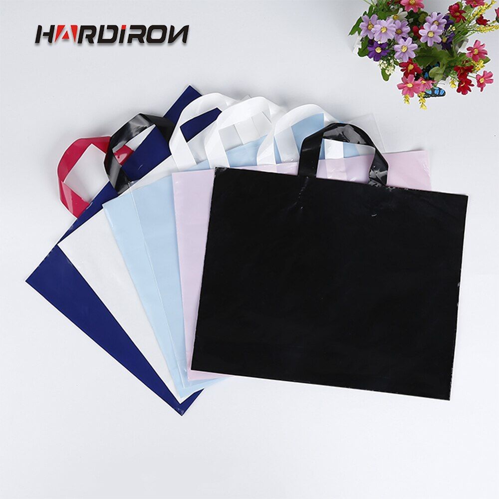 HARDIRON 30pcs izable LOGO Color Fashionable Plastic Shopping Sack With Handle Gift Goods and Clothes Packaging Bag