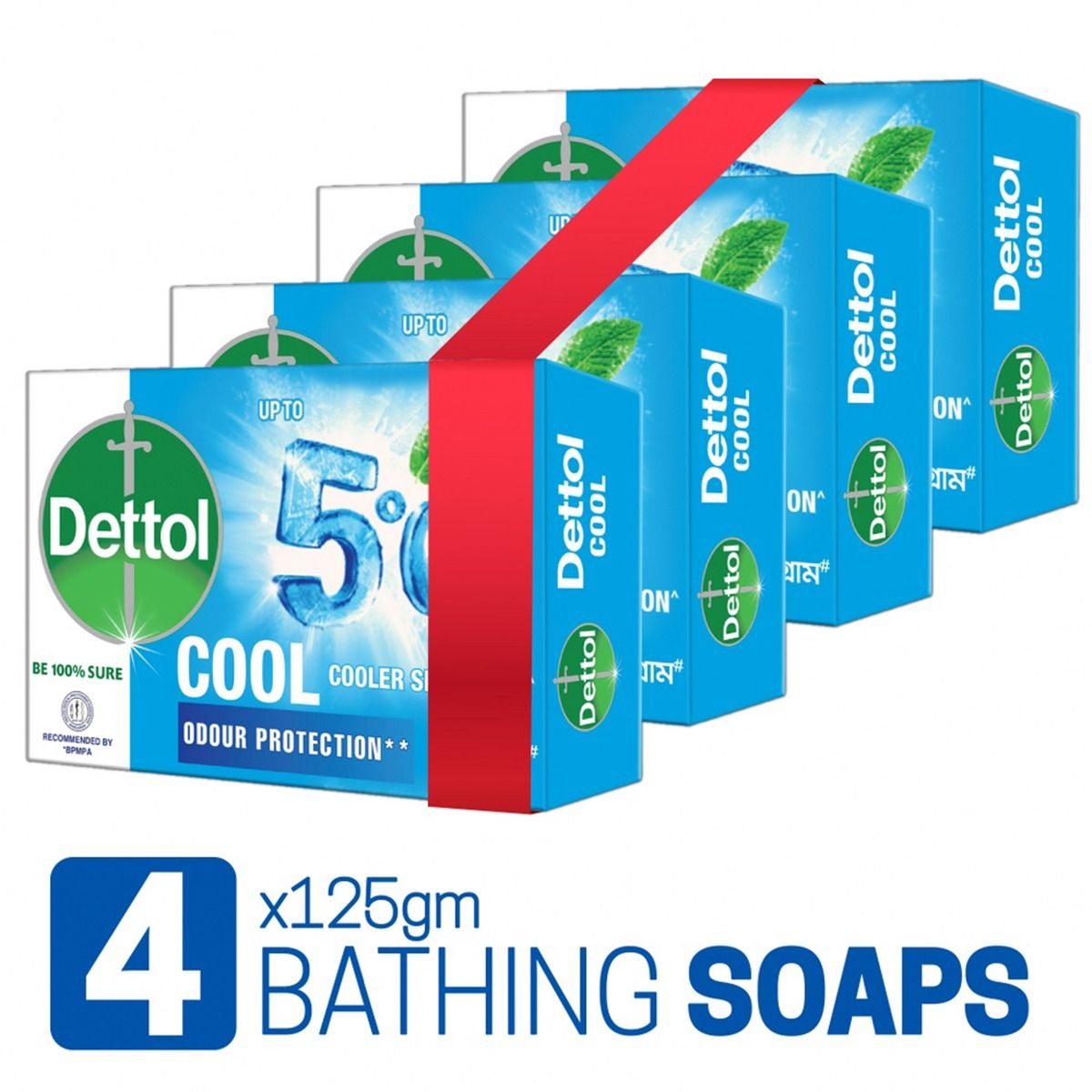 Dettol Soap Cool Quad Pack (125gm X 4), Bathing Bar Soaps with Crispy Menthol