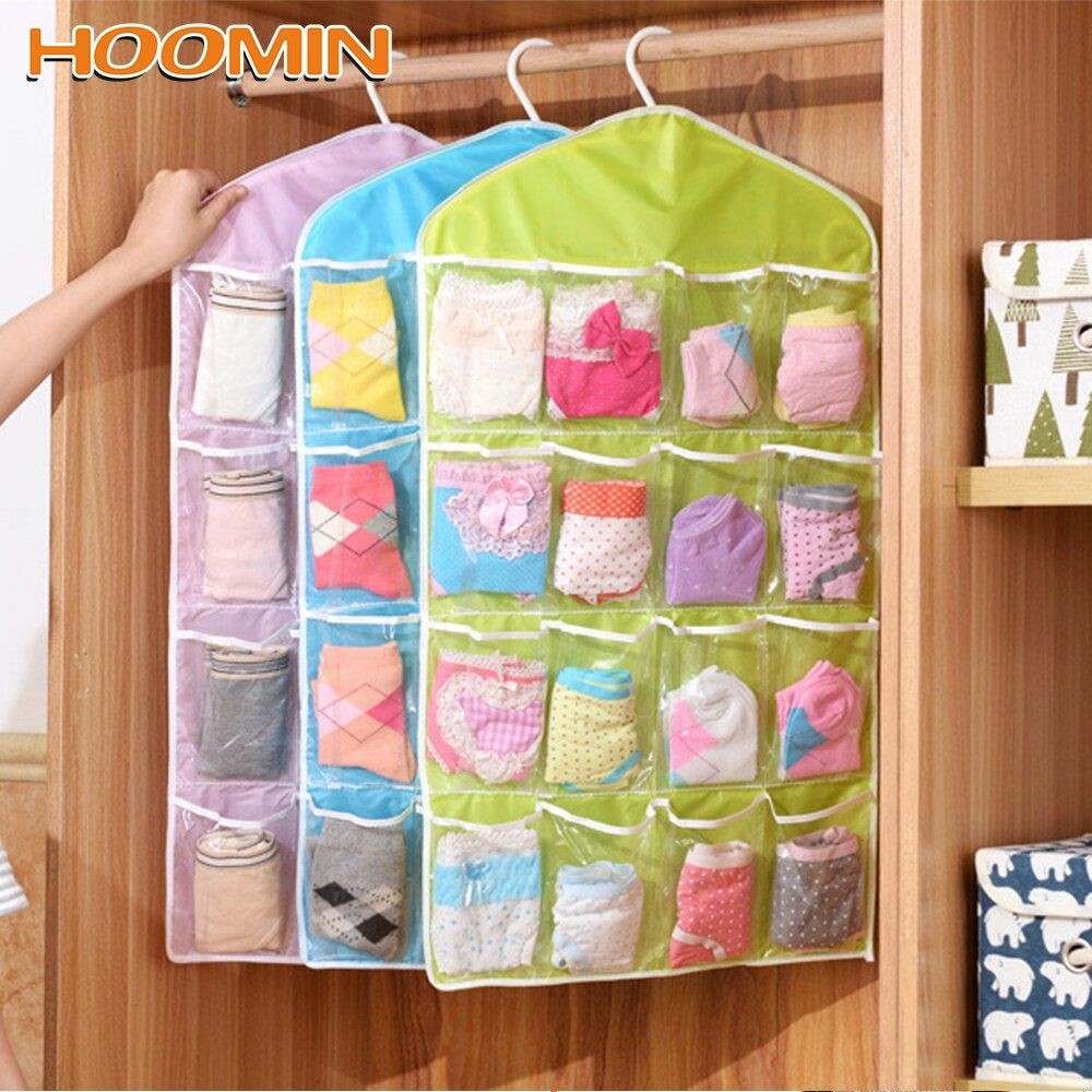 16 Pockets Socks Briefs Organizer Clothing Hanger Bags For Closet Shoes Underpants Storage Wardrobe Hanging Holder Home Storage