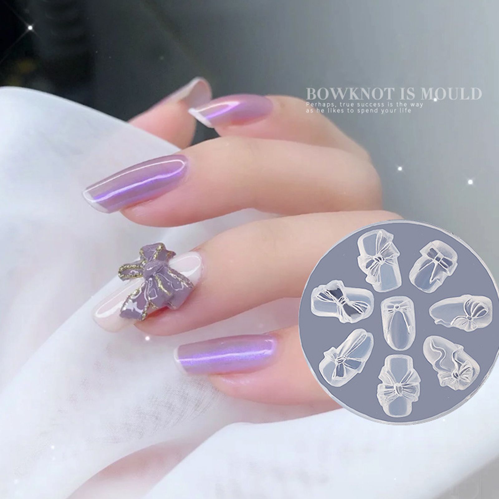 Nail Bowknot Mold Reusable DIY Silicone 3D Manicure Bows Plate for Girl