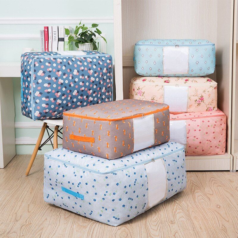 Thicken Oxford Cotton Quilt Bag Cartoon Package Organize Bag Soft Storage Box Moisture Resistant Clothing Toys Storage Bag