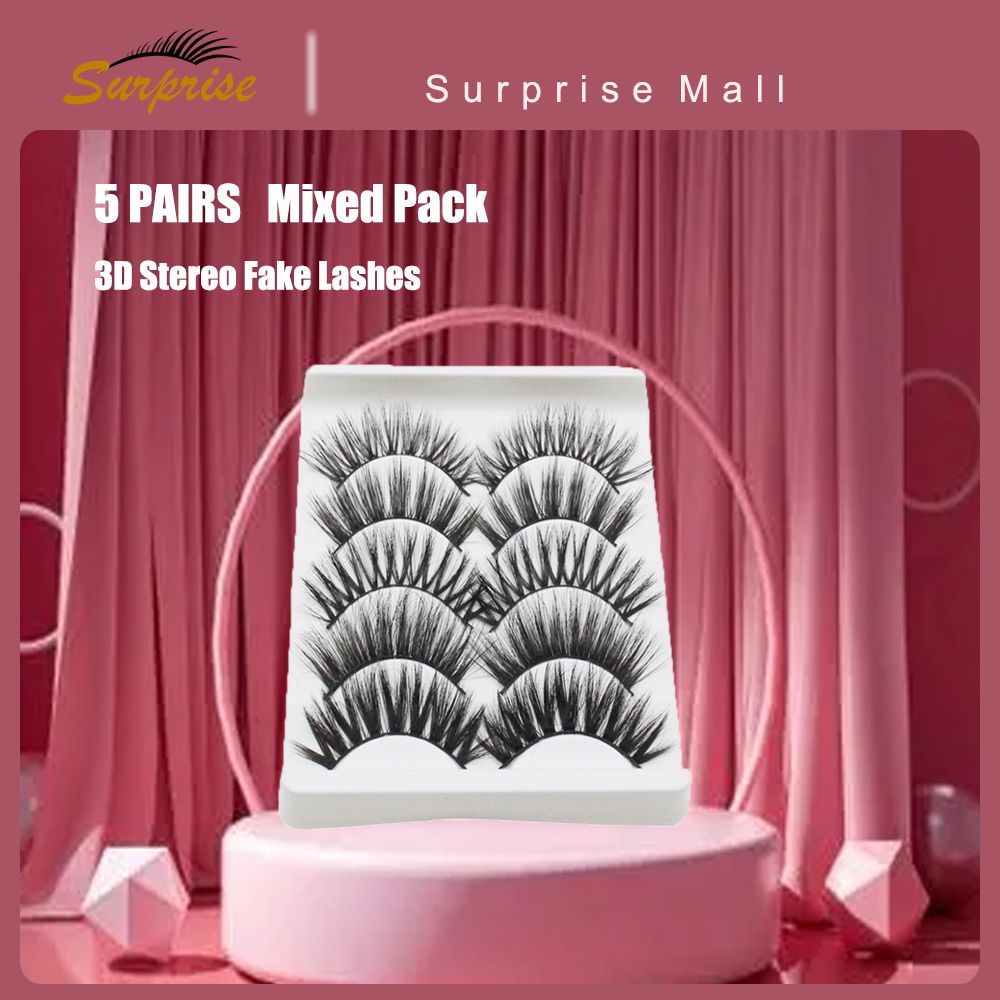 5 Pair 3D False Lashes Fluffy Strip Eye Mix lashes Natural Party  crossover exaggerated makeup HQ