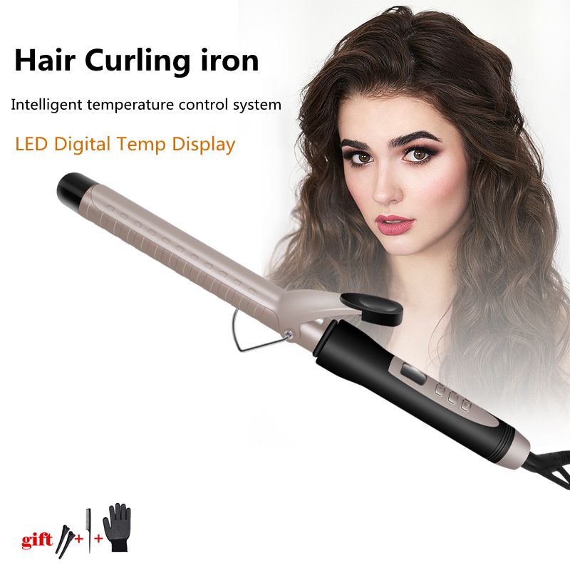 25mm LED Digital Smart Temp Display Hair Curler Rollers Curling Iron Wand Tongs for Beach Waves Salon Styling Tools-208