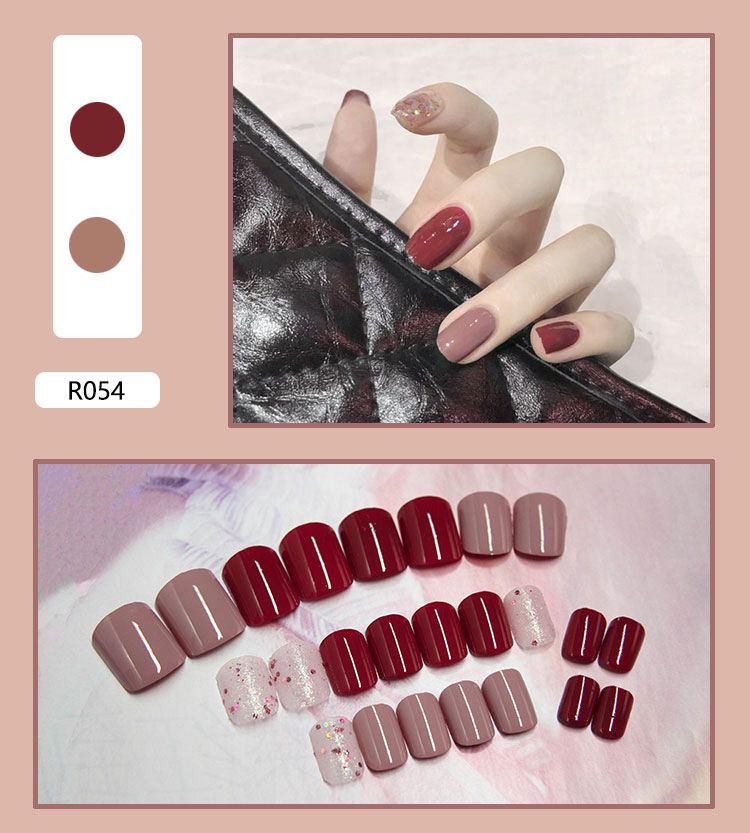 Menggh WITH GLUE 24pcs Fake Nails With Design False nails Full Cover press on nails Wearable Artificial nails