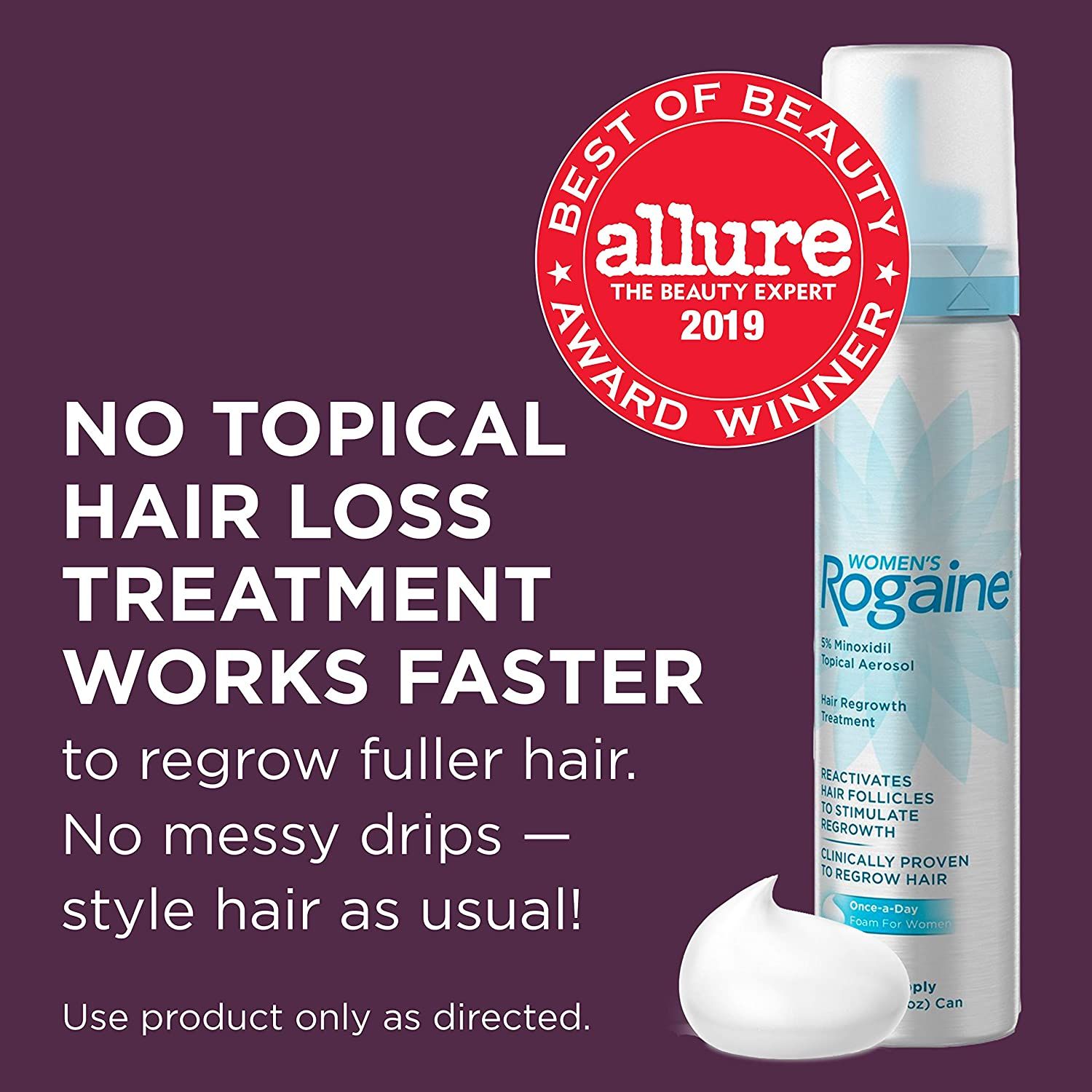 Women's Rogaine 5% Minoxidil Foam for Hair Thinning and Loss, Topical Treatment for Women's Hair Regrowth, 2-Month Supply