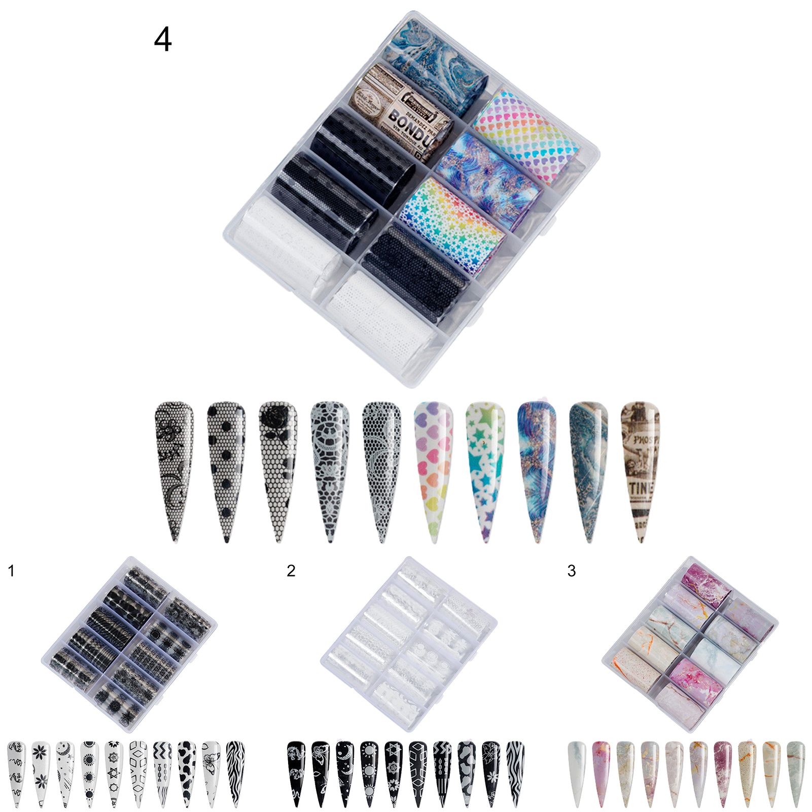 10Pcs/Set Nail Transfer Foil Easy to Stick Various Shapes Ultra Thin Nails Art Transfer Foil Paper Wraps Sticker for Manicure