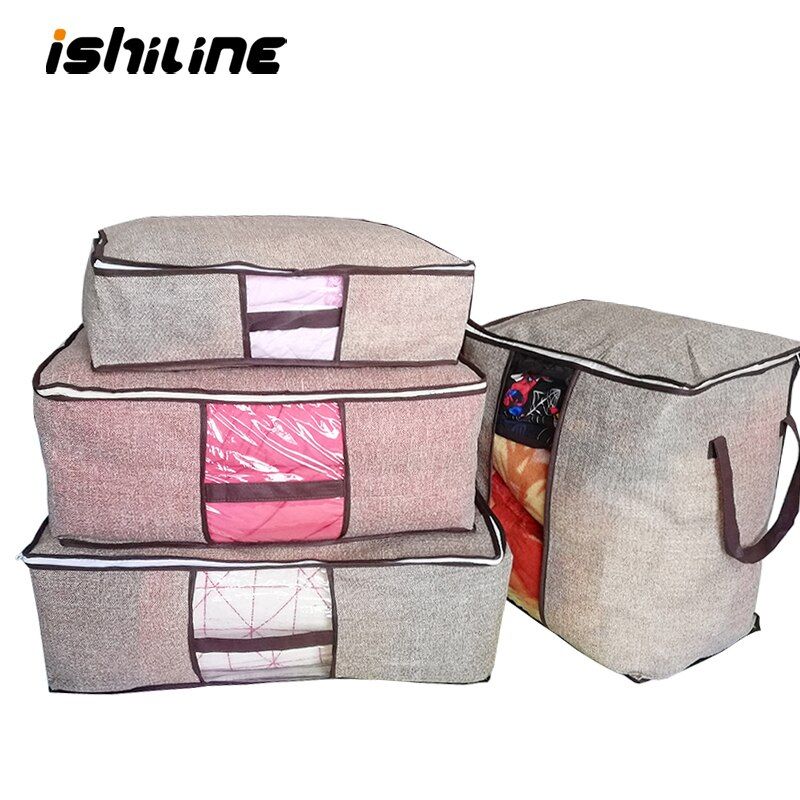 2021  Non-woven Clothes Storage Bag Wardrobe Closet Organizer Folding Garment Quilt Storage Bag for Bedding Blanket Pillow
