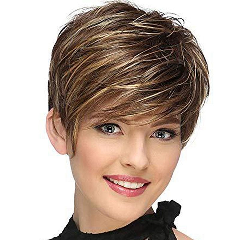2X Short Straight Synthetic Wig Female Natural Wig for Role-Playing Party and Daily Use Wig