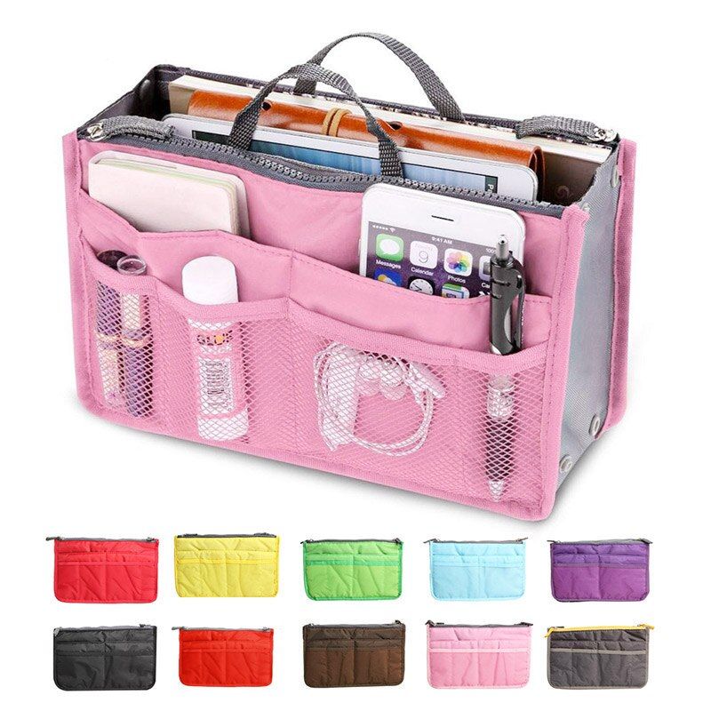 Multi-use Zipper Coetic Space Save Bag Inside Bag Large Capacity Soft Polyester Coetics Storage Organizor Ladies Makeup Bag