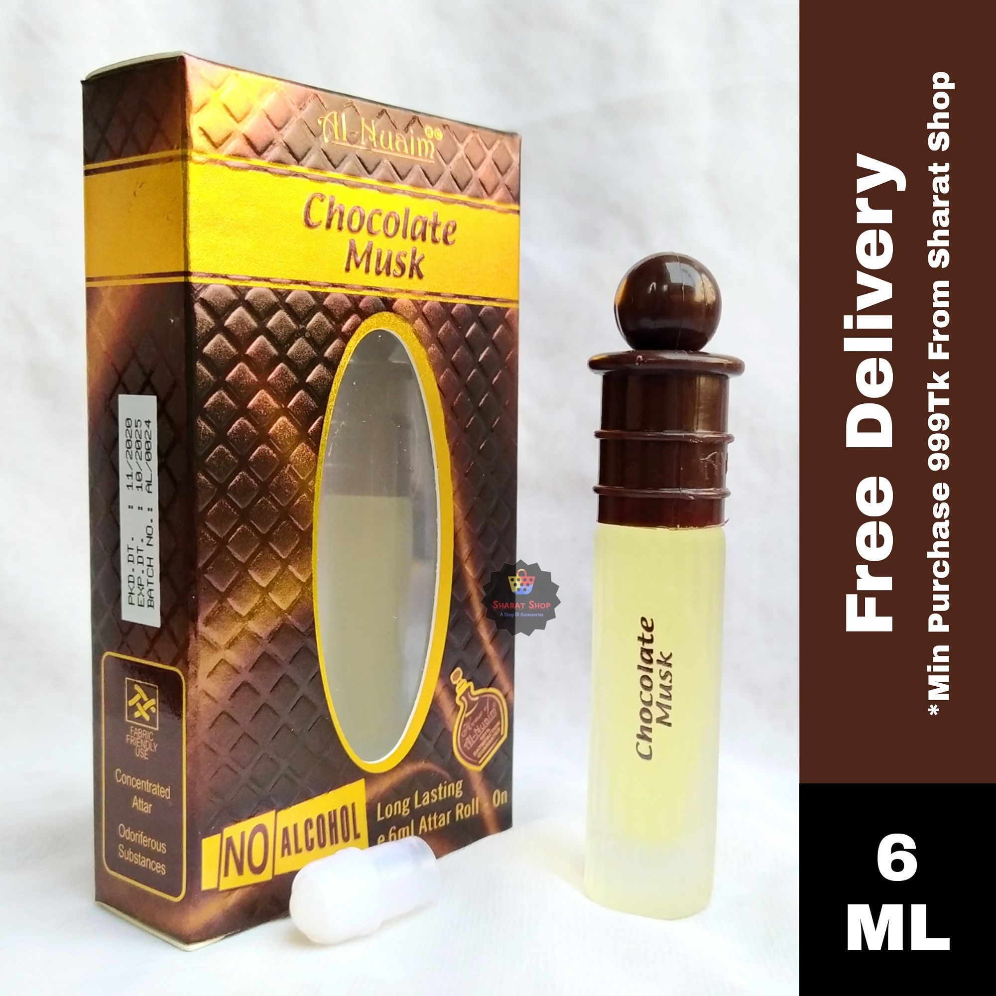 Chocolate Musk Al Nuaim Attar Choco late Musk Ator Non Alcoholic Perfume Long Lasting Roll On - 6ml