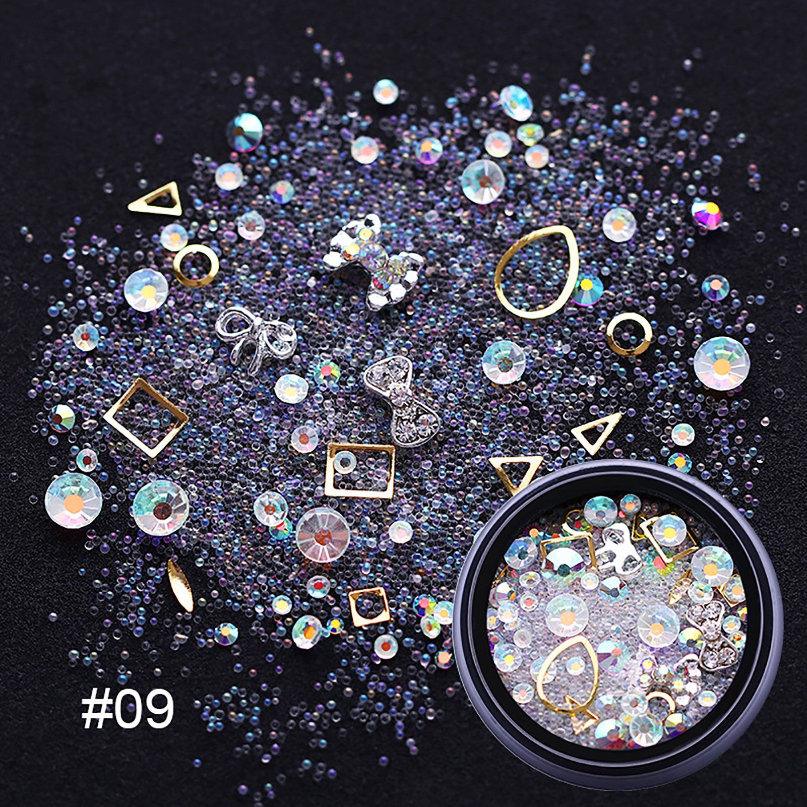 DIY Hollow Glitter Rhinestones Nail Art Sequins Patch Mixed Manicure Decoration