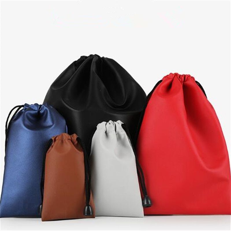 Logo Bag PU Leather Drawstring Bags Headset Data Cable Waterproof Storage String Bag Gifts Pouch