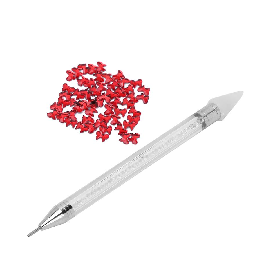 Romeng La 600+2500pcs Red Nail Art Decoration Flatback Glass Stone DIY Picker Dotting Pen Set