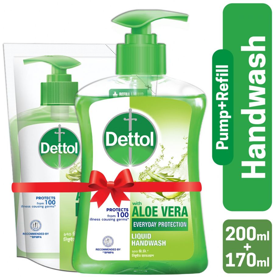 Dettol Handwash Aloe Vera 200ml Pump and 170ml Refill Combo