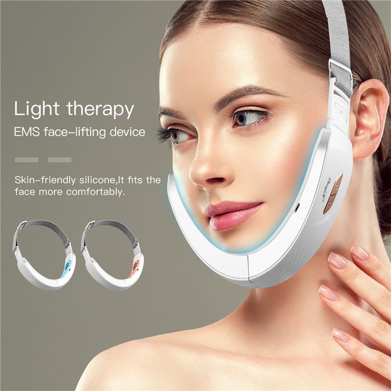 badgeCkeyiN Chin V-Shaped Lift Belt Machine Red Blue LED Photon Therapy Facial Lifting Device Face Slimming Galvanic Massager V-Face Care MR555W