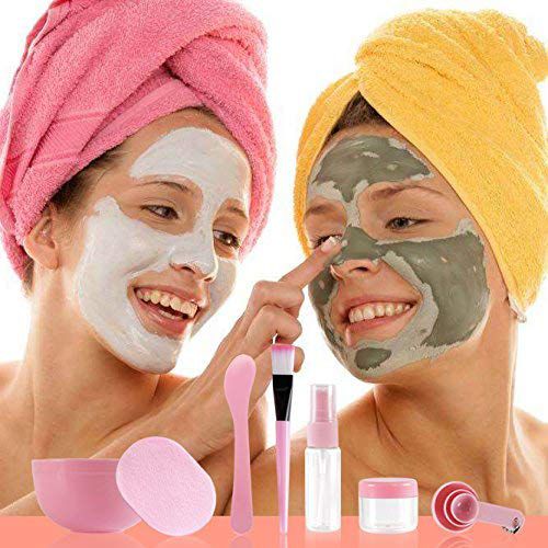 DIY Facemask Mixing Tool Kit with Big Volume  Bowl Spatula Brush Spray Bottle Puff Soaking Bottle Gauges Pack of 9 - Black Head Remover