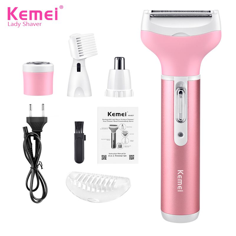 Kemei KM-6637 Multifunctional 4 in 1 Rechargeable woman body shaver Beard Eyebrow, Nose Trimmer set Female shaver