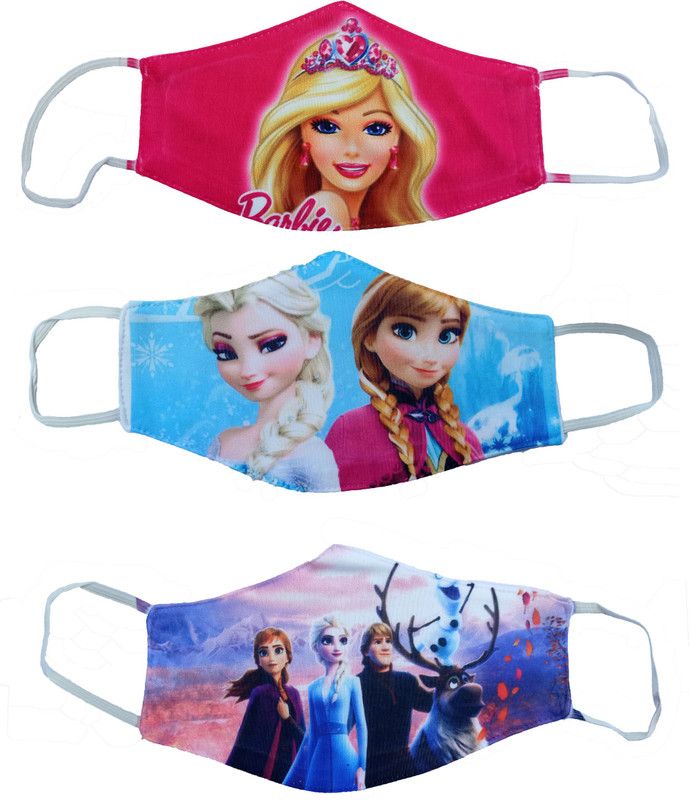 eAmaze Cartoon Mask for Kids (For Girls) - Reusable Washable 2-Layered Protection Mask, Multi-Color (Assorted Prints) Free Size (Pack of 3) Cloth Mask  (S, Pack of 3)