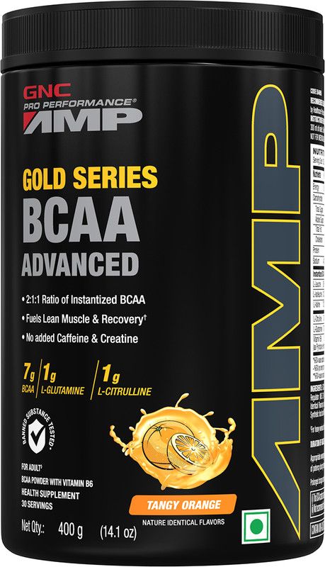 GNC AMP Gold Series BCAA Advanced- Vitamin B6, 7g BCAA, L-Glutamine & L-Citrulline EAA (Essential Amino Acids)  (400 g, Tangy Orange)