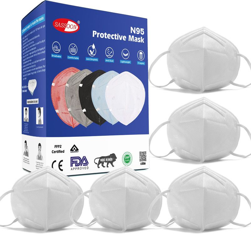 Sassoon N95 FFP2 5 Layer Original Mask For Face, Reusable & Washable, Water Resistant, Anti - Pollution , Anti - Virus Protective Mask For Men, Women & Kids S-N95+RES-5 Reusable, Washable, Water Resistant  (White, Free Size, Pack of 5)