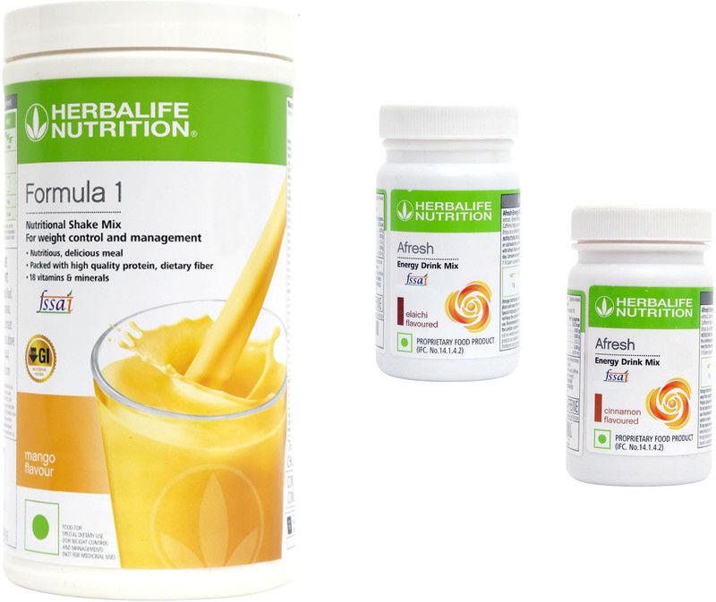 HERBALIFE Formula1 Shake - Mango Flavor With Afresh Energy Drink - Elaichi & Cinnamon Flavor Plant-Based Protein  (600 g, Mango)