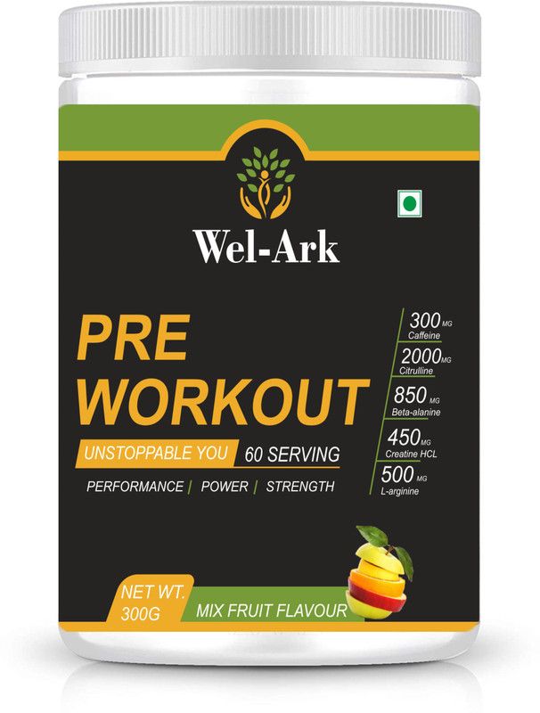 Wel-Ark Pre-Workout|300mg Caffeine|2000mg Citruline|850mg Beta-alanine EAA (Essential Amino Acids)  (300 g, Mix Fruit)