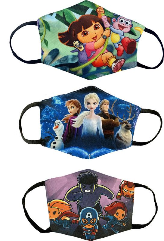 PRANEH ENTERPRISES 100% Cotton Fabric Protective Fashionable Face Mask for kids 4 - 8 Years Boys & Girls (MSK_3MK055) Washable Cloth Mask  (Multicolor, S, Pack of 3)