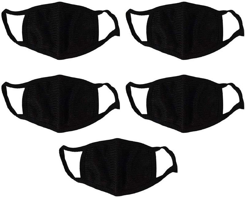 fbandz Anti Pollution Dust Proof Protect Face Mask & Respirator-MS-005 MASK-BLACK-PACK-5 Cloth Mask With Melt Blown Fabric Layer  (Black, Free Size, Pack of 5)
