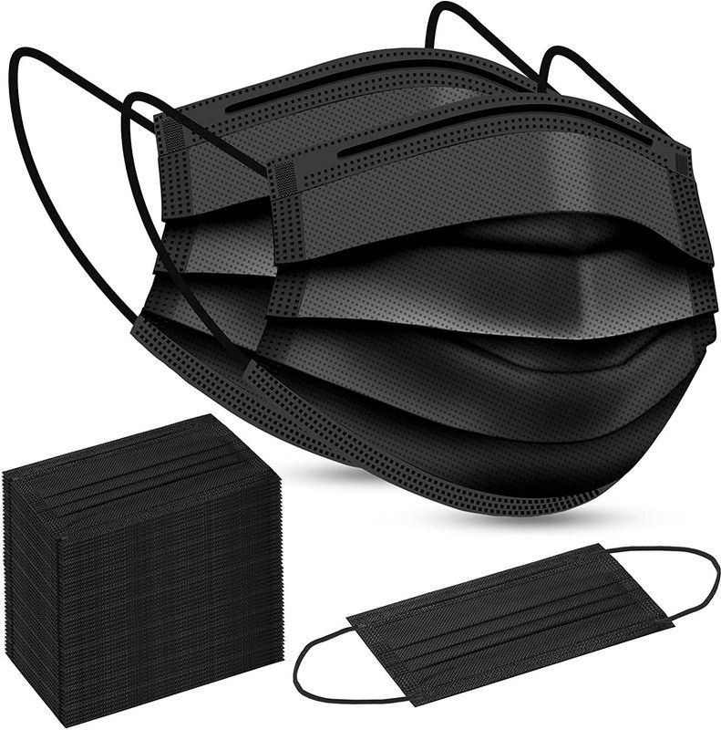 3W 4 Ply Disposable Face Masks Export Quality Non Woven Fabric Mask With 4 Layer Protection and Comfortable Nose Clip (Black) (Pack of 50) Cloth Mask  (Free Size, Pack of 50)