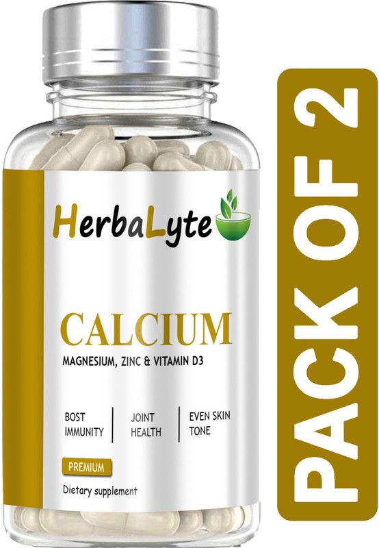 HERBALYTE Calcium, Magnesium, Zinc, D3 & B12 Tablets Premium (B10) Premium  (2 x 60 Capsules)